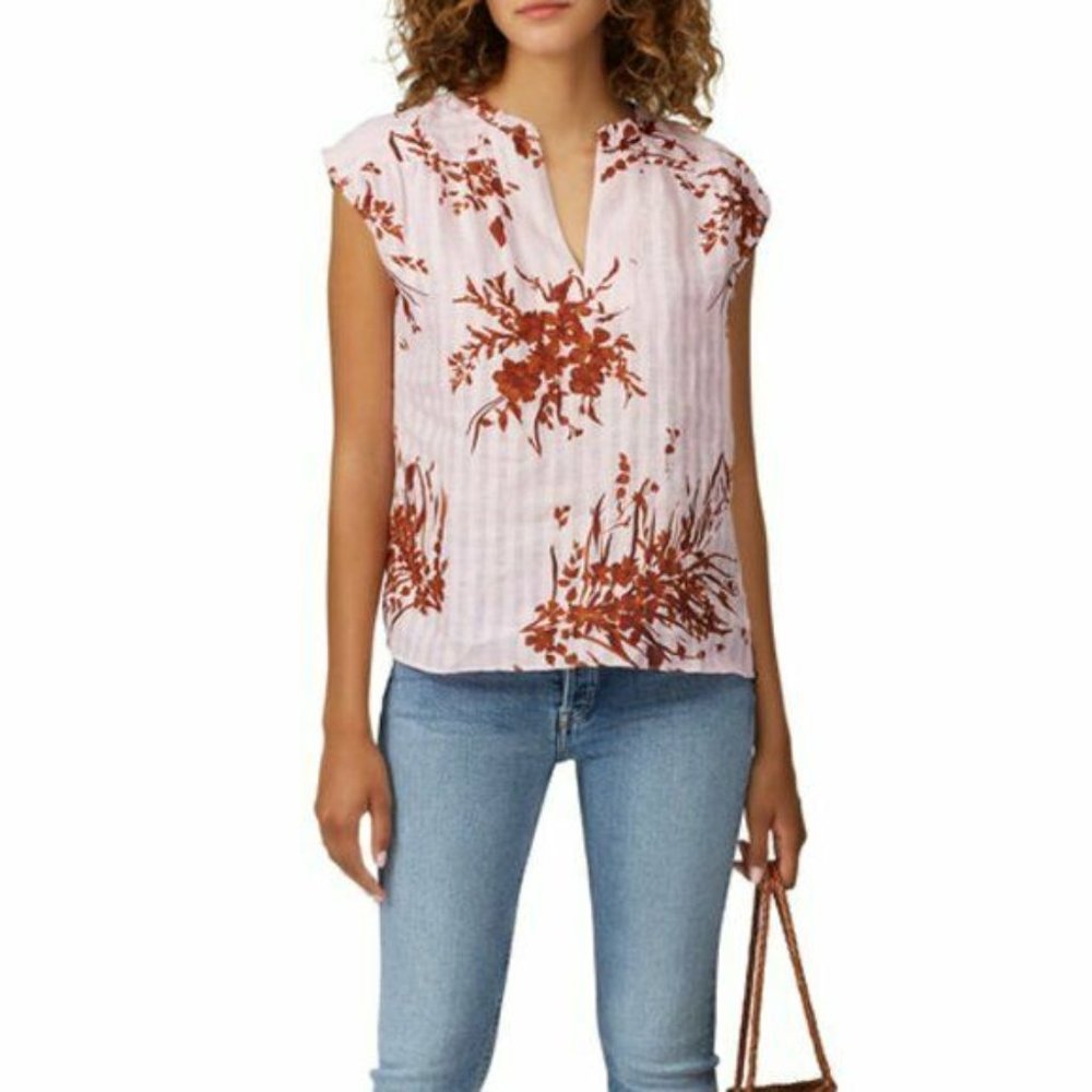 NEW Joie Narumi Floral Linen Metallic Top Blouse S